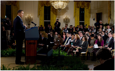 מסיבת העיתונאים הראשונה של הנשיא אובמה בבית הלבן (צילום: פיט סוזה, דוברות הבית הלבן)