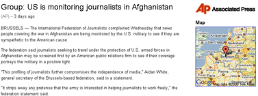 The Associated Press- Group- US is monitoring journalists in Afghanistan