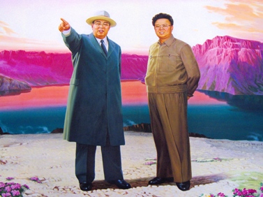ציור קיר בקוריאה-הצפונית מציג מפגש בין שני מנהיגי המדינה לשעבר (צילום: yeowatzup, רישיון CC BY 2.0)
