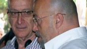 סוהיל כראם , מנהל רדיו א-שאמס (מימין), ומו"ל "הארץ" עמוס שוקן, היום בכנס בתל-אביב (צילום: "העין השביעית")
