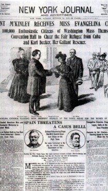 "הנשיא מקינלי מקבל את מיס אוונג'לינה סיסנרוס". שער של ה"ניו-יורק ג'ורנל" לאחר מבצע החילוץ (ספריית הקונגרס, צילום מתוך הספר)