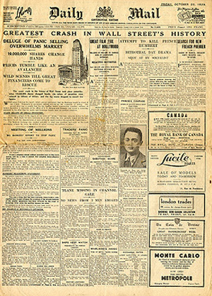 שער המהדורה האירופית של ה"דיילי מייל" מה-25 באוקטובר 1929
