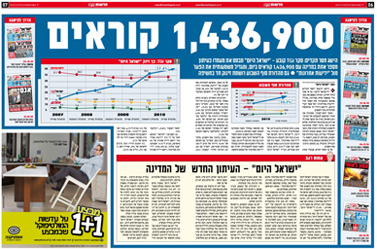 כפולת העמודים 6–7, "ישראל היום". 19.1.11