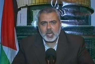 ראש ממשלת חמאס, אסמאעיל הנייה, נואם ממקום מסתורו, אתמול