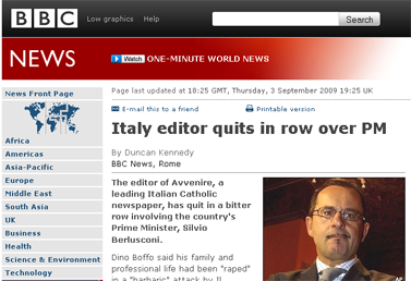 BBC NEWS Entertainment Italy editor quits in row over PM
