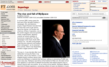 FT.com - Reportage - The rise and fall of MySpace