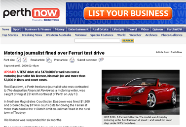 Motoring journalist fined over Ferrari test drive PerthNow