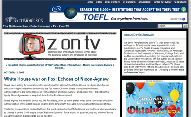 Z on TV- White House war on Fox- Echoes of Nixon-Agnew - Sun critic David Zurawik writes about the businessn