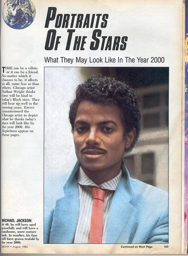 הזמר מייקל ג'קסון בכתבה במגזין "אבוני" מ-1985 (צילום: Pew Pew Pew! Lasers, רשיון cc) 