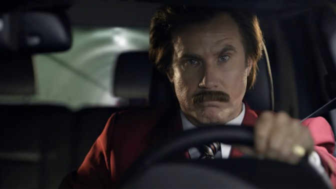 ויל פארל בדמותו של רון בורגונדי בסרטון קידום מכירות לרכבי דודג', המפרסם גם את הסרט בכיכובו "חדשות בהפרעה"