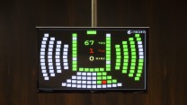 לוח התוצאות האלקטרוני בכנסת לאחר ההצבעה על חוק הגיוס, 12.3.14 (צילום: פלאש 90)