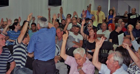 האסיפה הכללית של אגודת העיתונאים בתל-אביב, 28.5.14 (צילום: אורן פרסיקו)