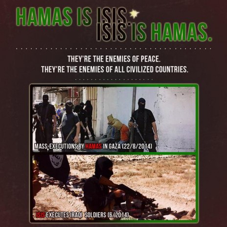 מתוך קמפיין של לשכת ראש הממשלה המשווה בין חמאס למדינה-האסלאמית (לשעבר דאע"ש, ISIS)