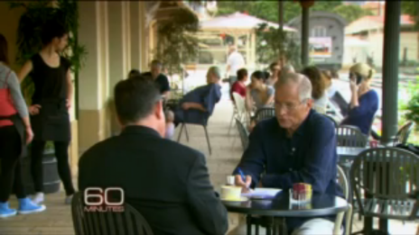 בוב סיימון מראיין את גדעון לוי לתוכנית "60 דקות" (צילום מסך)