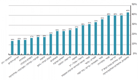 גרף 7 – תחומי העניין של גולשי האינטרנט בישראל (לפי נתוני ועדת המדרוג למדידת שיעורי הגלישה לינואר 2013)