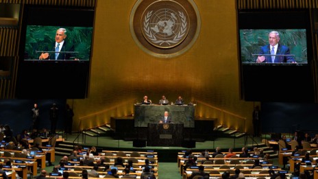 בנימין נתניהו נואם בעצרת האו"ם, 29.9.14 (צילום: אבי אוחיון, לע"מ)