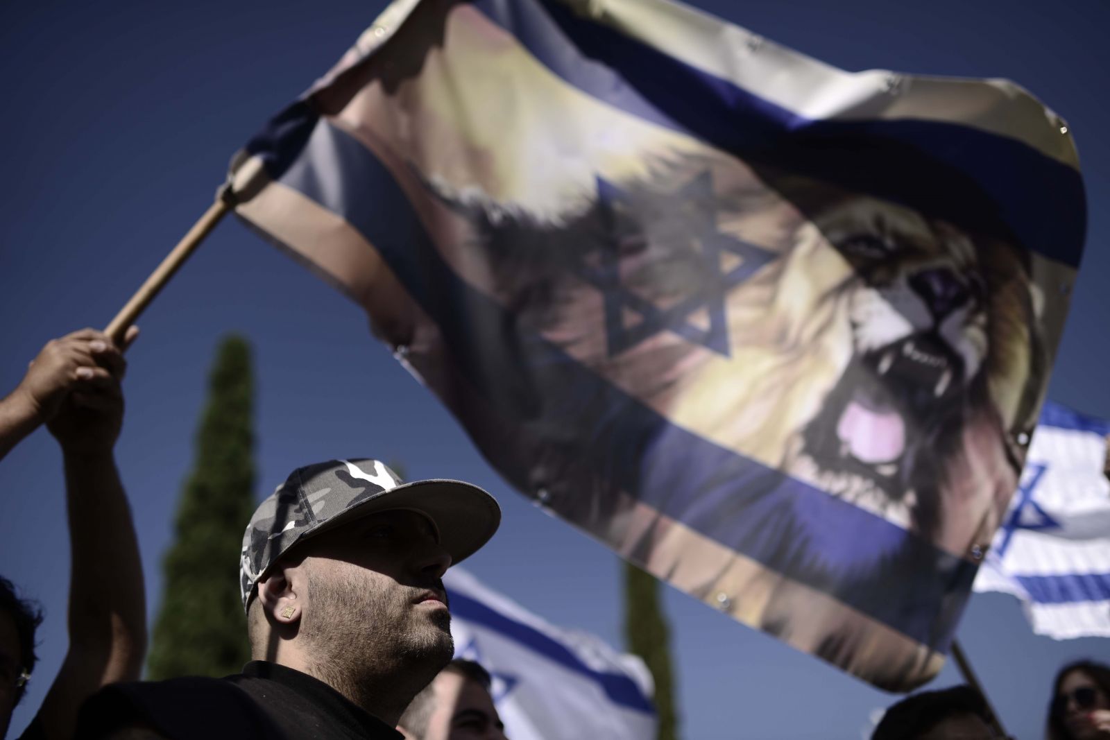 דגל ישראל בהפגנת פעילי ימין מול אוניברסיטת תל-אביב, 20.11.14 (צילום: תומר נויברג)