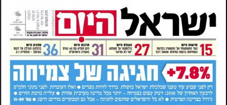 חגיגה של צמיחה", כותרת, שער "ישראל היום", 17.2.11