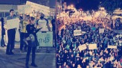 מימין: הפגנה נגד מתווה הגז. משמאל: הפגנה בעד מתווה הגז (צילומים: פלאש 90 ודף הפייסבוק של התנועה הליברלית החדשה)