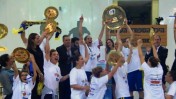 מכבי אשדוד בכדורסל נשים חוגגת את הניצחון (צילום מסך)