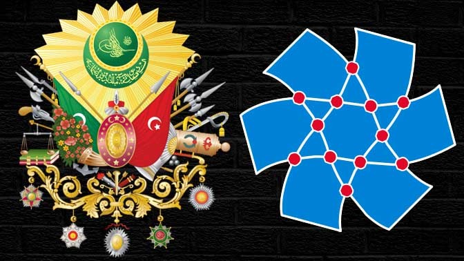 סמל הסתדרות העובדים החדשה (מימין) וסמל של האימפריה העות'מאנית (נחלת הכלל)