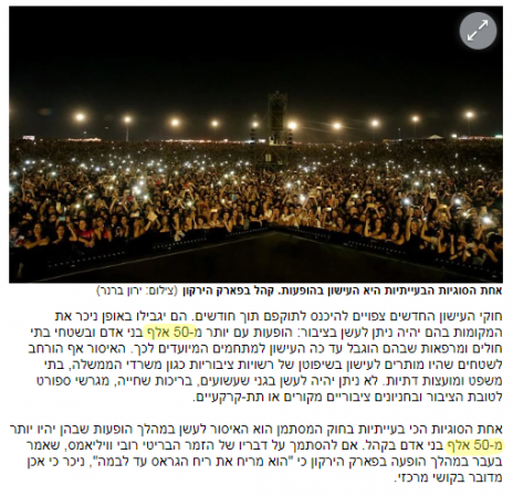 ב-ynet כותבים על החוק האוסר עישון באירועים עם למעלה מ-50 בני אדם, אבל מכפילים את המספר באלף, 31.5.2018