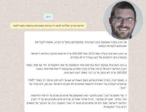 "בקשת התגובה" כפי שנשלחה על-ידי כתב "ישראל היום" עקיבא ביגמן (בתמונה)