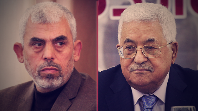 יו"ר הרשות הפלסטינית מחמוד עבאס ומנהיג חמאס בעזה יחיא סינוואר (צילומים: פלאש 90)