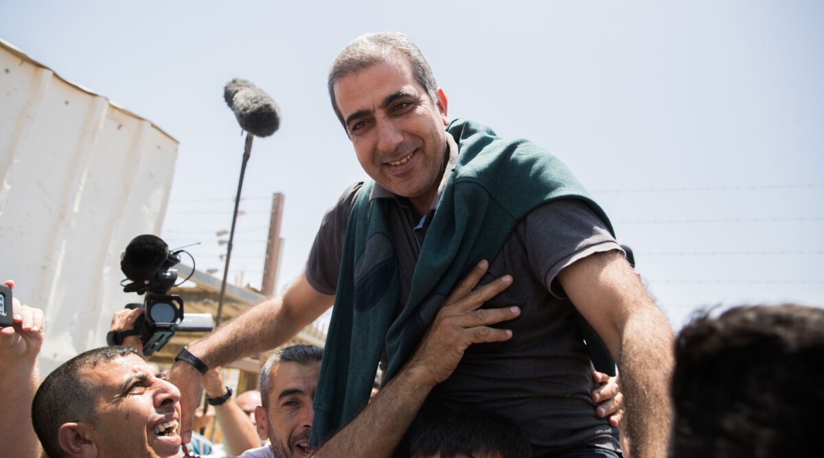 Mahmoud Katusa, seen after his release from Israeli prison, at the Beitunia crossing, near the West Bank city of Ramallah, June 25, 2019. (Yonatan Sindel/Flash90)