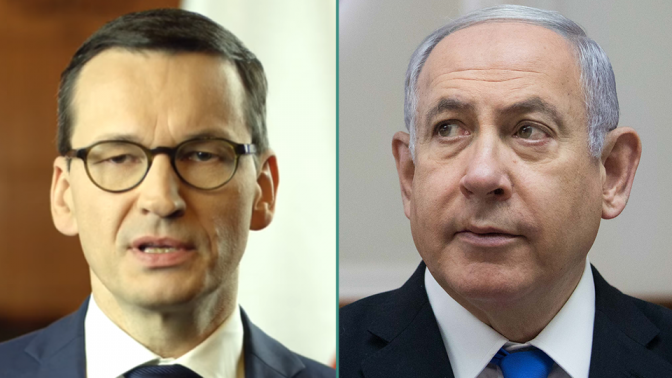 ראש ממשלת ישראל בנימין נתניהו וראש ממשלת פולין מטאוש מורבייצקי (צילומים: פלאש 90 וצילום מסך)