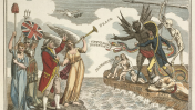 איור המבטא את הפחד מפלישה צרפתית לבריטניה, לאחר התבססות משטר נפוליאון בעקבות המהפכה הצרפתית. לונדון, 1803