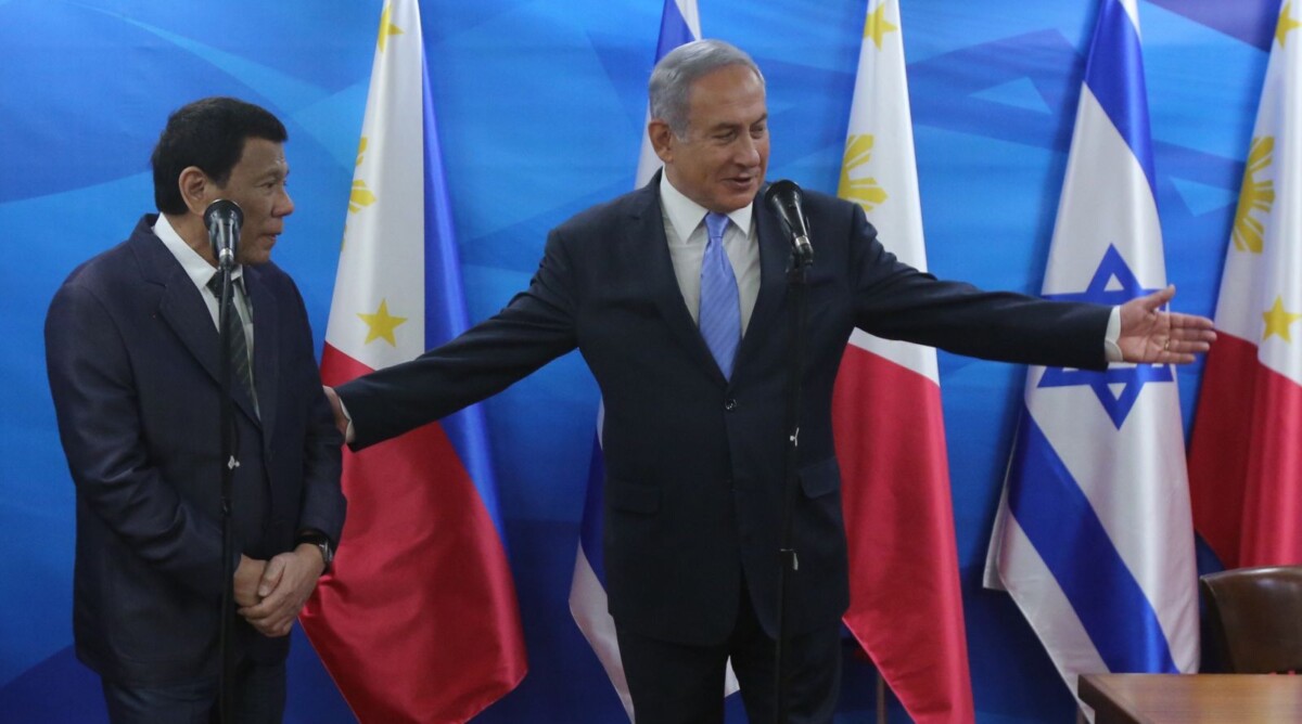 President of the Philippines Rodrigo Duterte meets with Israeli Prime Minister Benjamin Netanyahu in Jerusalem during Duterte's official visit to Israel, on September 3, 2018. Photo Marc Israel Sellem