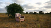 כורסא נטושה בשדה ליד נתניהו (צילום: חן ליאופולד)
