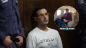 סיימון לבייב (שמעון חיות) בבית-המשפט בישראל, לאחר הסגרתו (צילום מסך מתוך סרטון שפורסם באתר VG). בעיגול: לבייב כפי שהוצג בכתבה ממומנת באתר "וואלה"