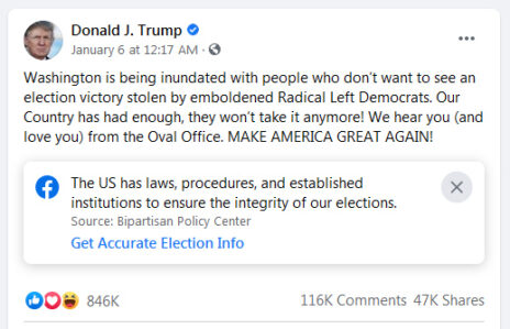 טראמפ קורא לתומכיו לא לקבל את "גניבת הבחירות", בפוסט שפייסבוק סימנה