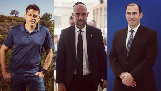 מימין: חברי הכנסת שמחה רוטמן (הציונות הדתית), אמיר אוחנה (הליכוד) ועמיחי שיקלי (ימינה) (צילומים: פלאש 90)