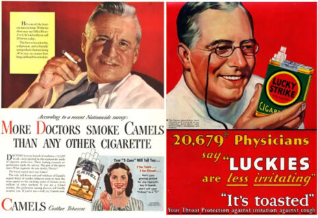 מודעות של חברות טבק המכחישות את הנזק שגורם העישון, 1930 ו-1946 (מקור: ערוץ ההיסטוריה)