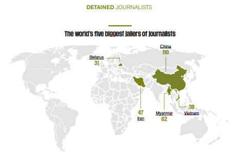 עיתונאים עצורים ברחבי העולם (מקור: RSF)