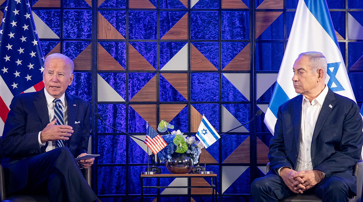 ראש הממשלה בנימין נתניהו ונשיא ארצות-הברית ג'ו ביידן. תל-אביב, 18.10.2023 (צילום: מרים אלסטר)