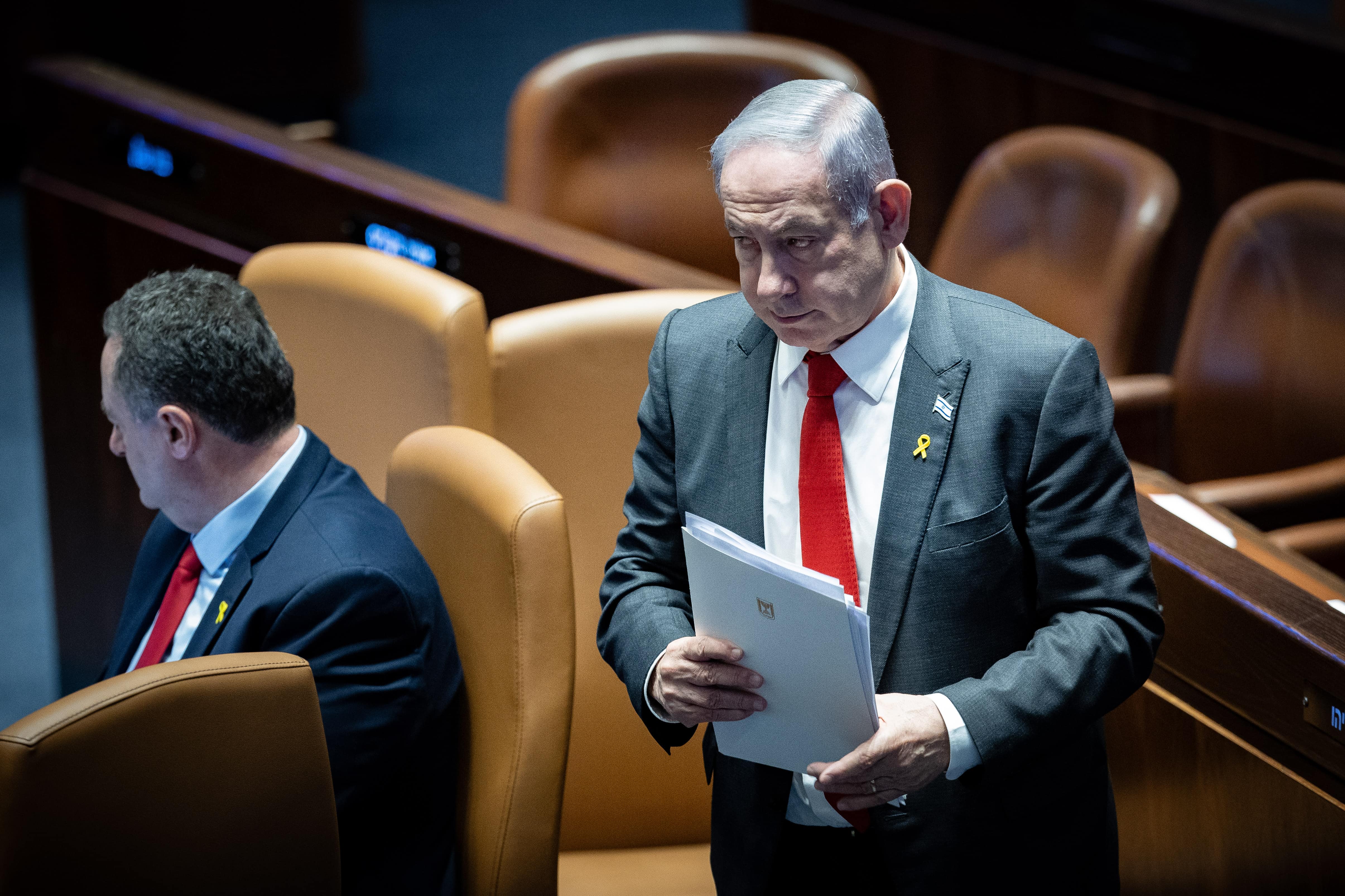 ראש ממשלת ישראל, בנימין נתניהו, במליאת הכנסת. 24.1.2024 (צילום: יונתן זינדל)