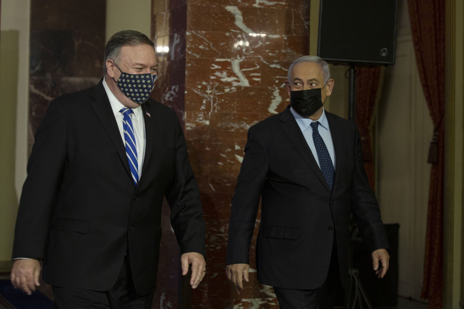 מזכיר המדינה האמריקאי מייק פומפאו (משמאל) עם רה"מ בנימין נתניהו, ירושלים, 9.11.2020 (צילום: מאיה אלרוזו)