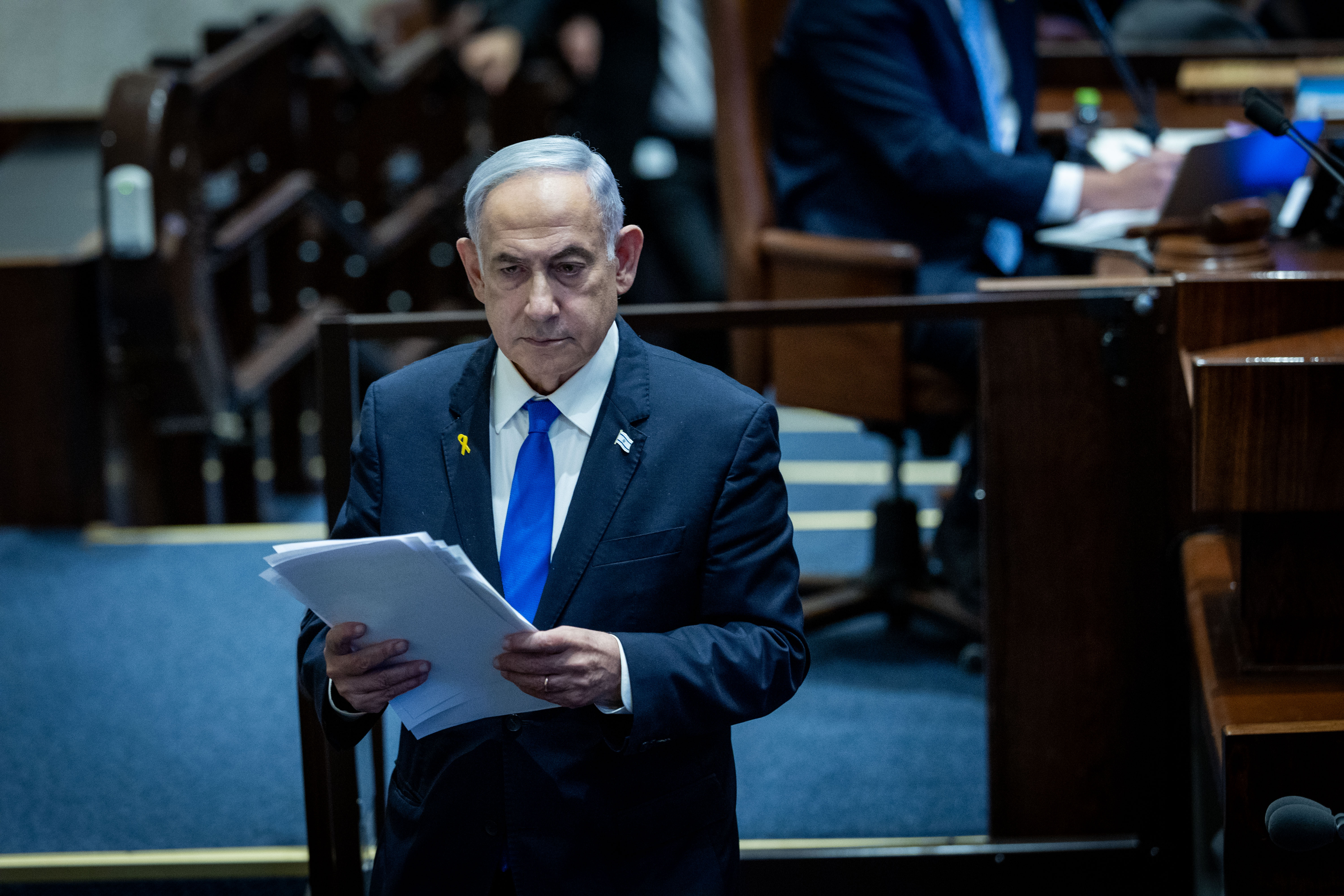 ראש הממשלה, בנימין נתניהו, במליאת הכנסת. 27.5.2024 (צילום: יונתן זינדל)