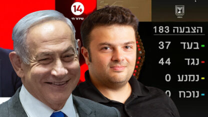 רה"מ בנימין נתניהו. מאחוריו: יצחק מירילשוילי, הבעלים של ערוץ 14 (צילומים: פלאש90, רונן גולדמן, צילומי מסך מערוץ הכנסת וערוץ 14) רה"מ בנימין נתניהו. מאחוריו: יצחק מירילשוילי, הבעלים של ערוץ 14 (צילומים: פלאש90, רונן גולדמן, צילומי מסך מערוץ הכנסת וערוץ 14)