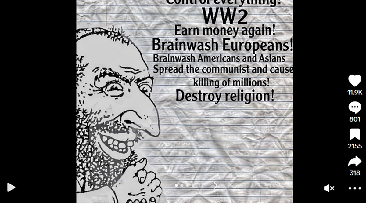 צילום מסך מסרטון אנטישמי בטיקטוק (מקור: הליגה נגד השמצה)