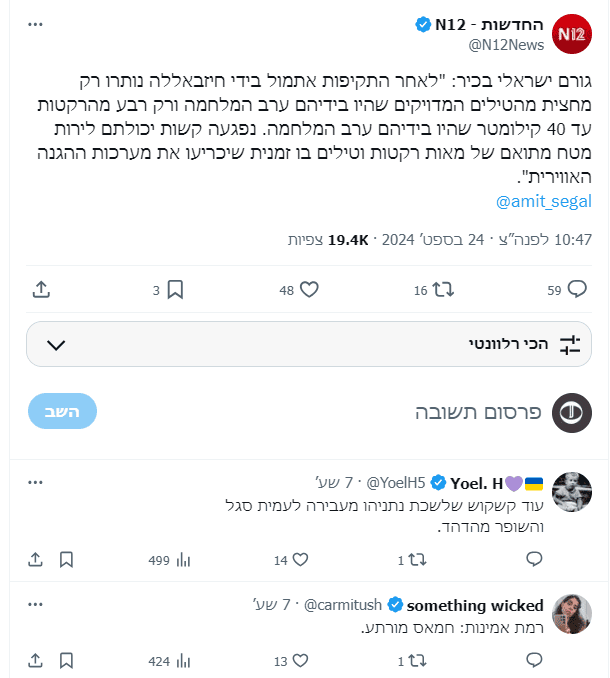 הציוץ הראשון של חדשות 12