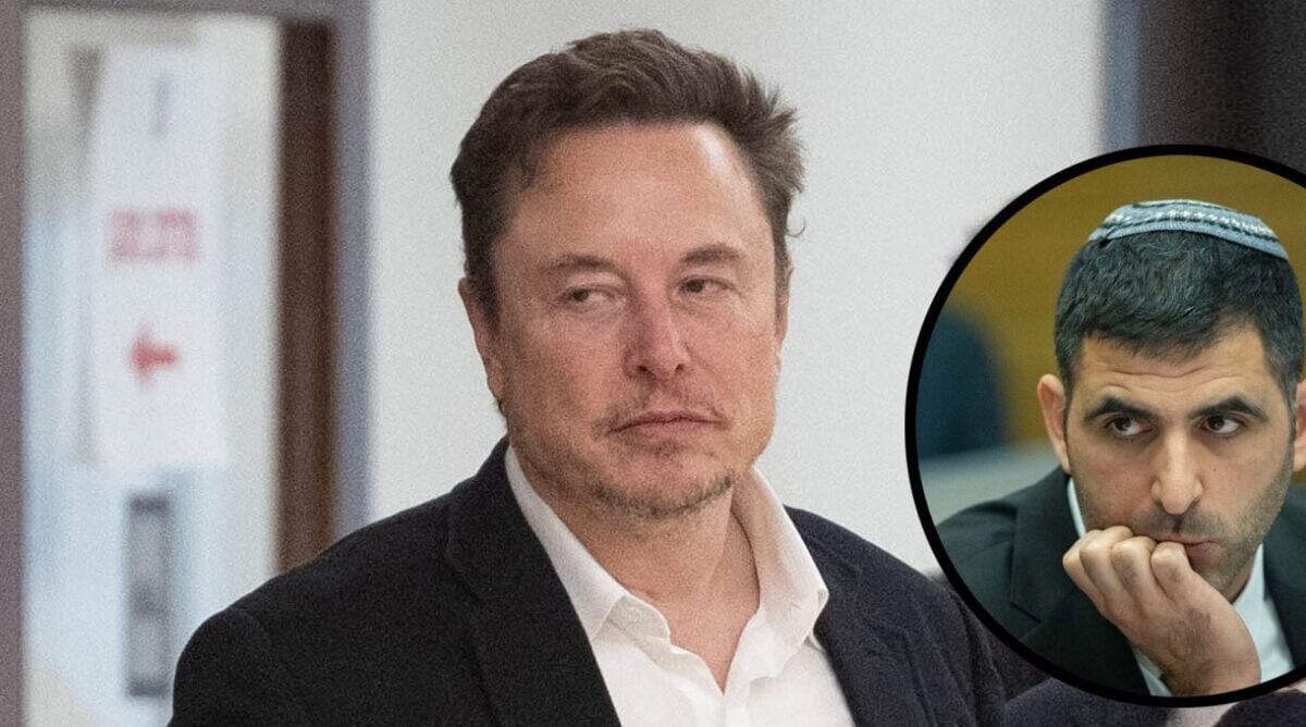Billionaire Elon Musk. In the corner: Minister of Communications Shlomo Karhi (Photos: Flash90)