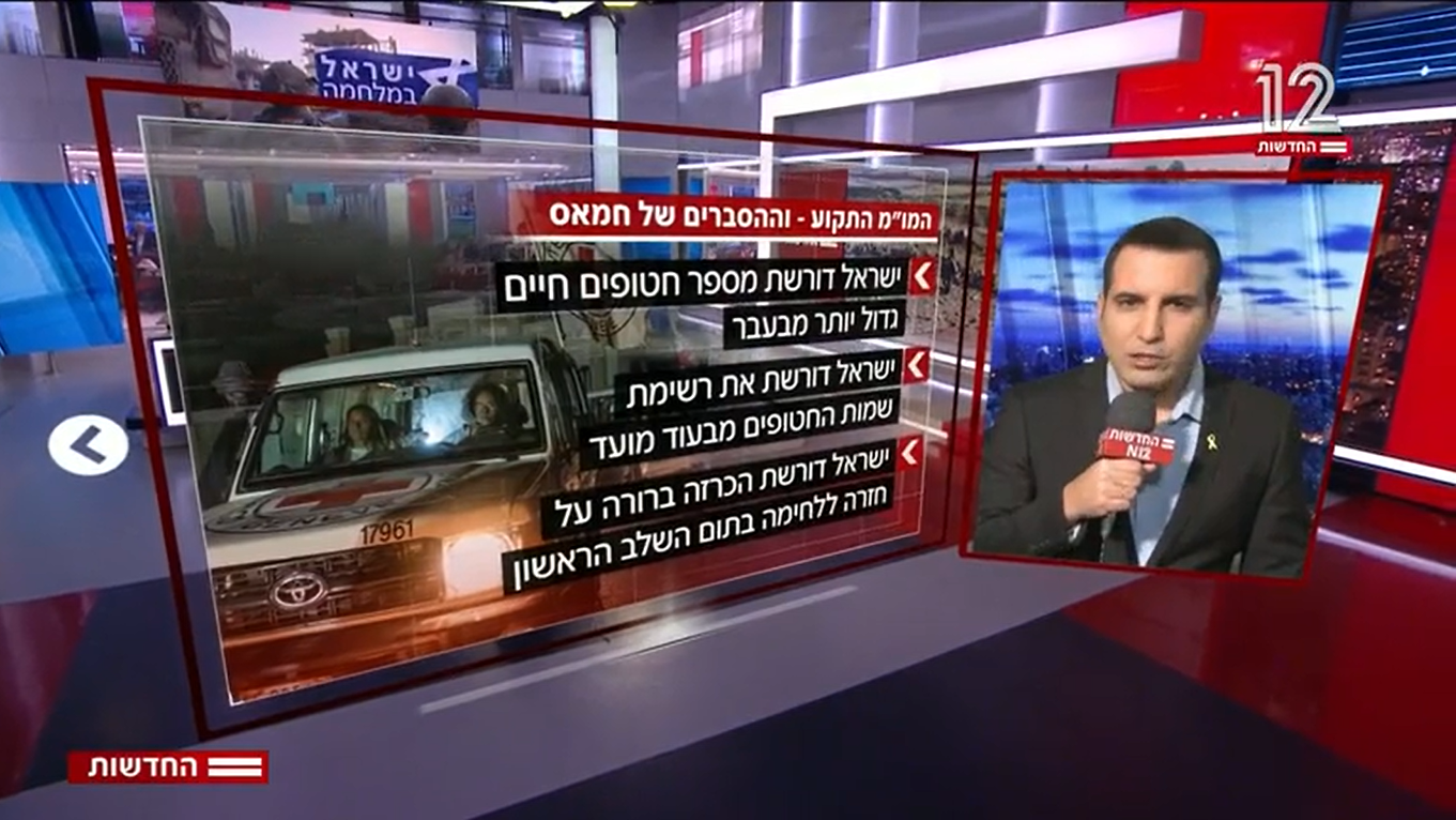 מו"מ עסקת חטופים תקוע, מהדורת חדשות 12, 1.1.25 (צילום מסך) מו"מ עסקת חטופים תקוע, מהדורת חדשות 12, 1.1.25 (צילום מסך)