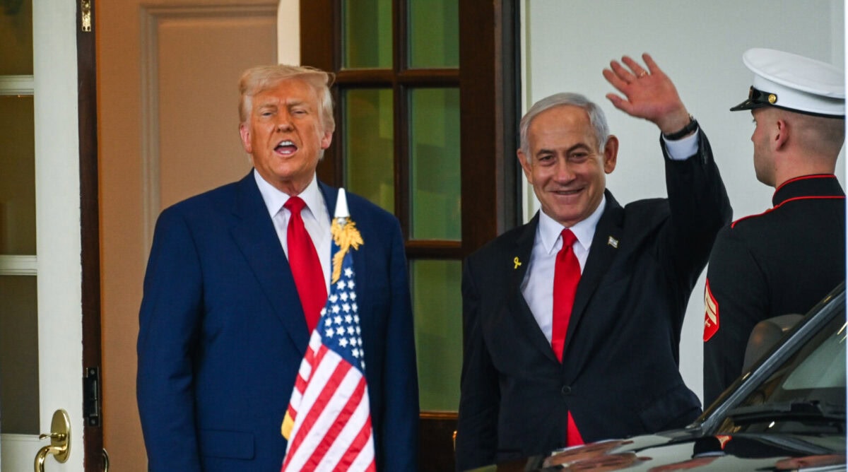 US President Donald Trump seen with Israeli prime Minister Benjamin Netanyahu after a meeting at the White House in Washington D.C., April 7, 2025 (Photo by Liri Agami/Flash90) US President Donald Trump seen with Israeli prime Minister Benjamin Netanyahu after a meeting at the White House in Washington D.C., April 7, 2025 (Photo by Liri Agami/Flash90)