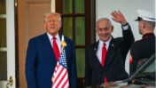 US President Donald Trump seen with Israeli prime Minister Benjamin Netanyahu after a meeting at the White House in Washington D.C., April 7, 2025 (Photo by Liri Agami/Flash90)