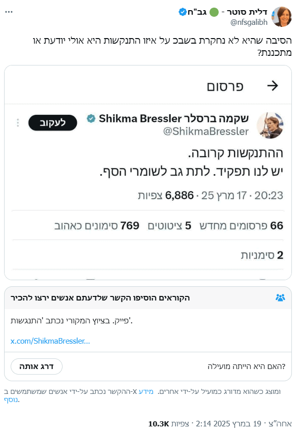 הציוץ השקרי של דליה לאוב סוטר (צילום מסך)